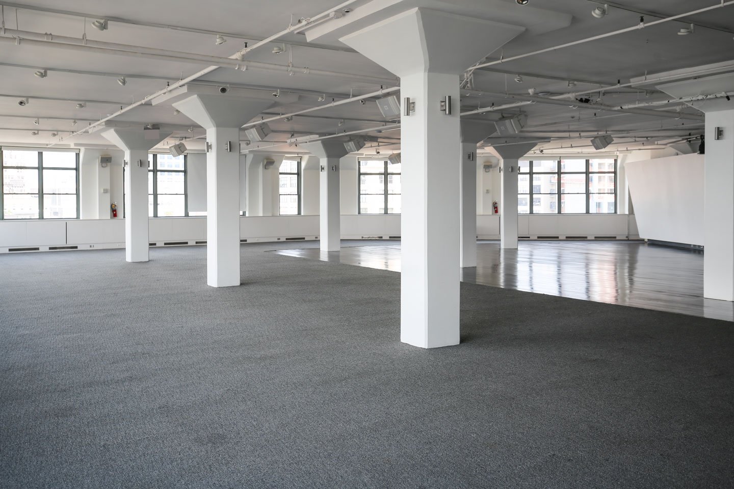 photo: interior white columns of tr360 event space
